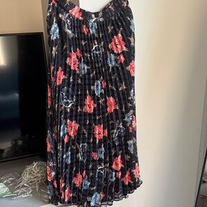 Anthropologie Floral Pleated A-Line Skirt - Black with Red and Blue